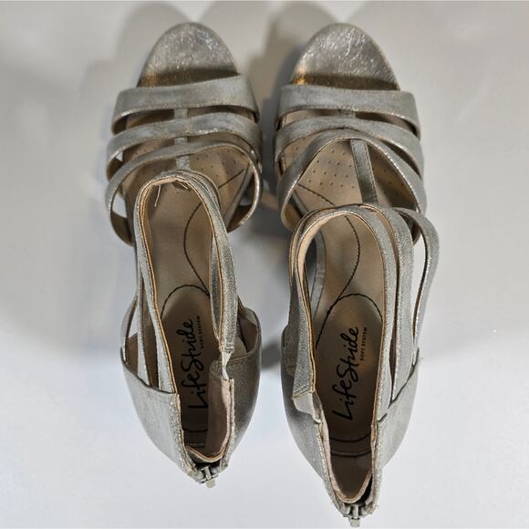 L LifeStride Soft System Mallie Silver Strappy Heels Womens Size 11 Gladiator - Picture 7 of 11